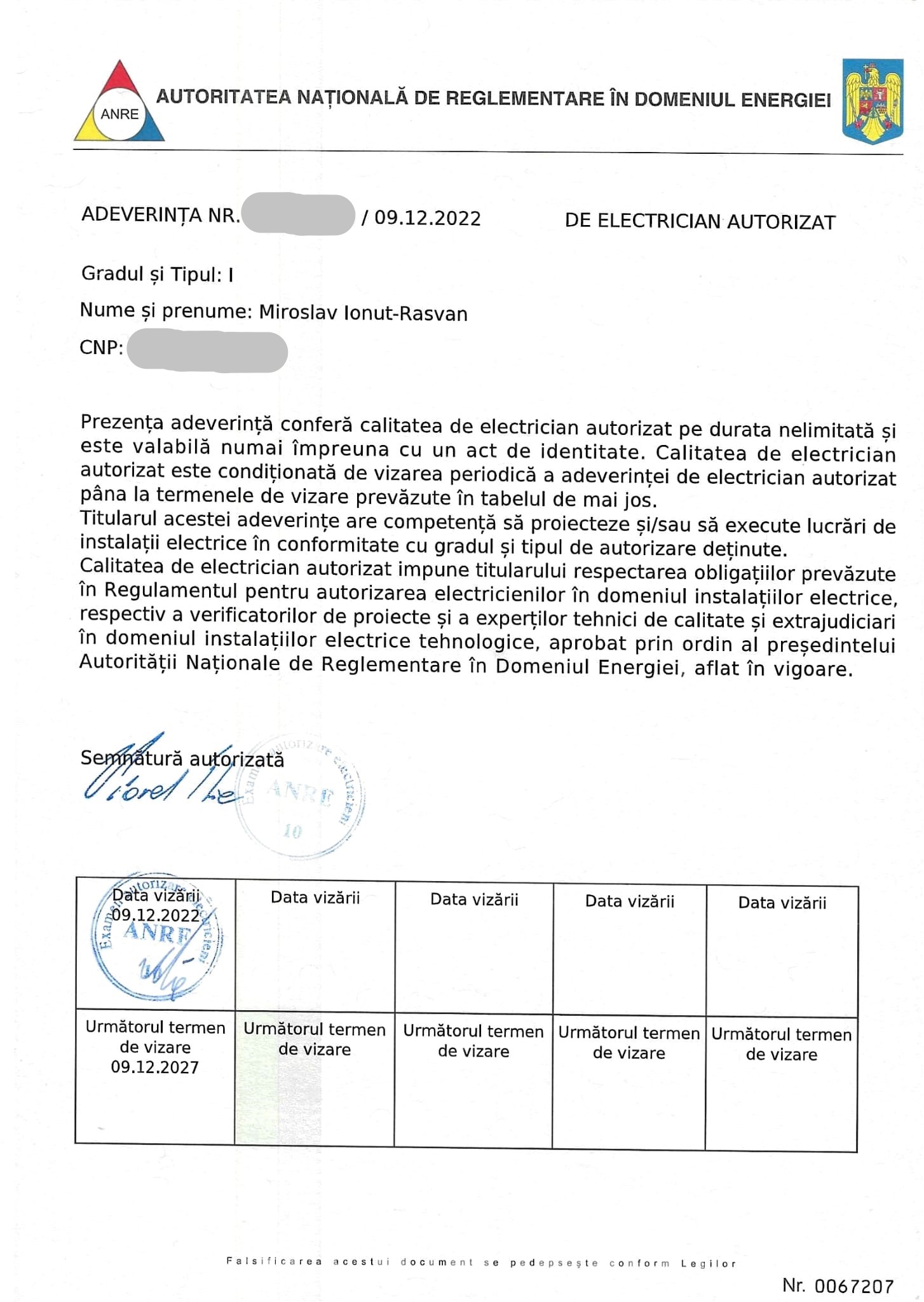 autorizatie anre